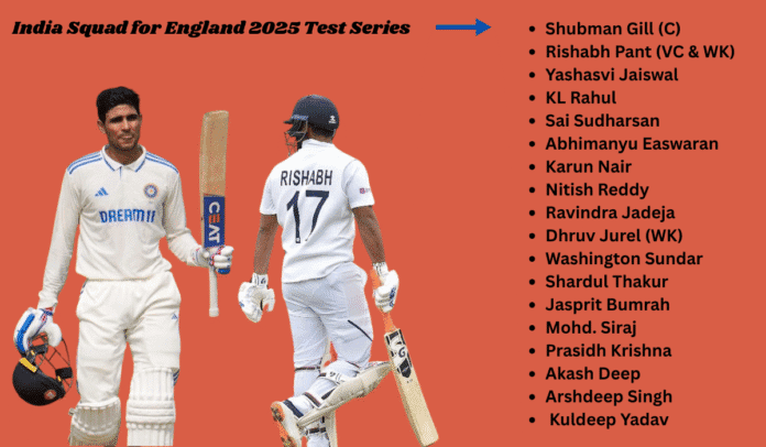 India Squad for 2025 England Test Series